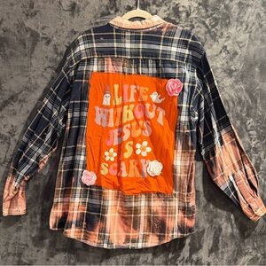Upcycled David Taylor Flannel Shirt L Tall Bleached Jesus Halloween Patch
